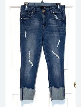 1822 Denim Tayor Crop Skinny Jeans Women’s Dark Blue Distressed Cropped Jeans